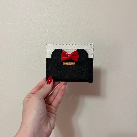 Kate Spade Minnie Mouse Black and White Card Holder with Red Bow - Picture 4 of 4
